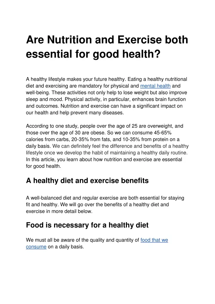 are nutrition and exercise both essential
