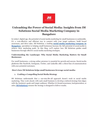 Unleashing the Power of Social Media - Insights from IM Solutions Social Media Marketing Company in Bangalore