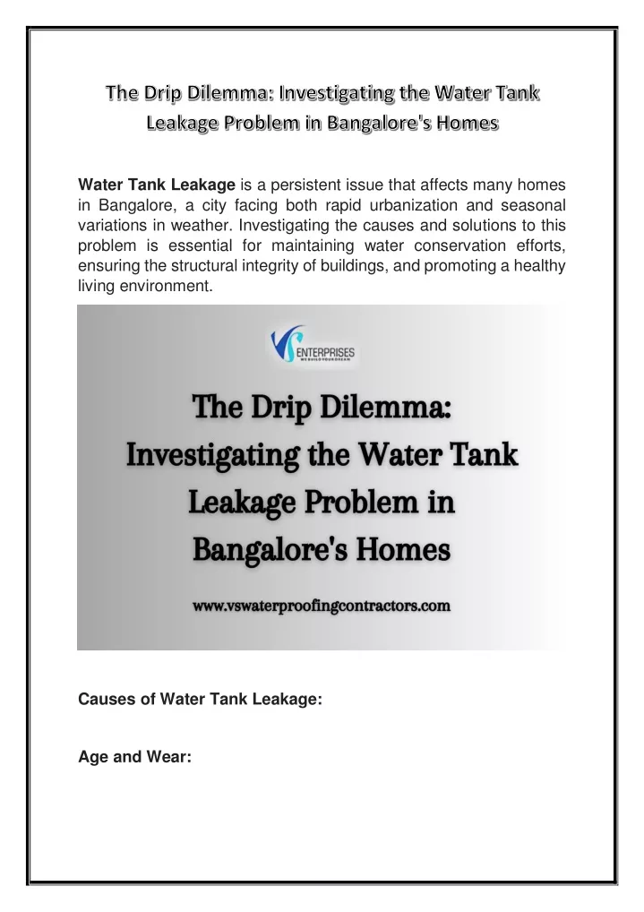 water tank leakage is a persistent issue that