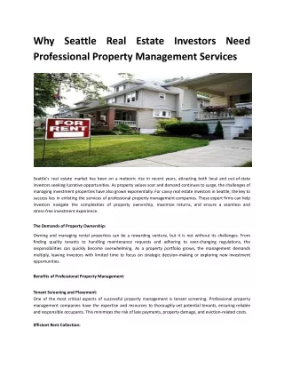 Why Seattle Real Estate Investors Need Professional Property Management Services
