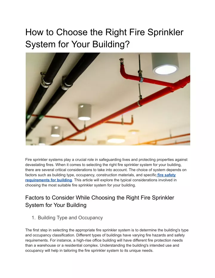 how to choose the right fire sprinkler system