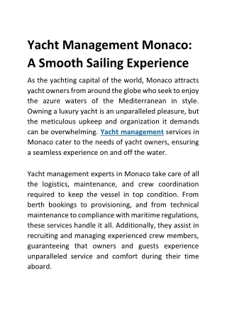 Yacht Management Monaco A Smooth Sailing Experience