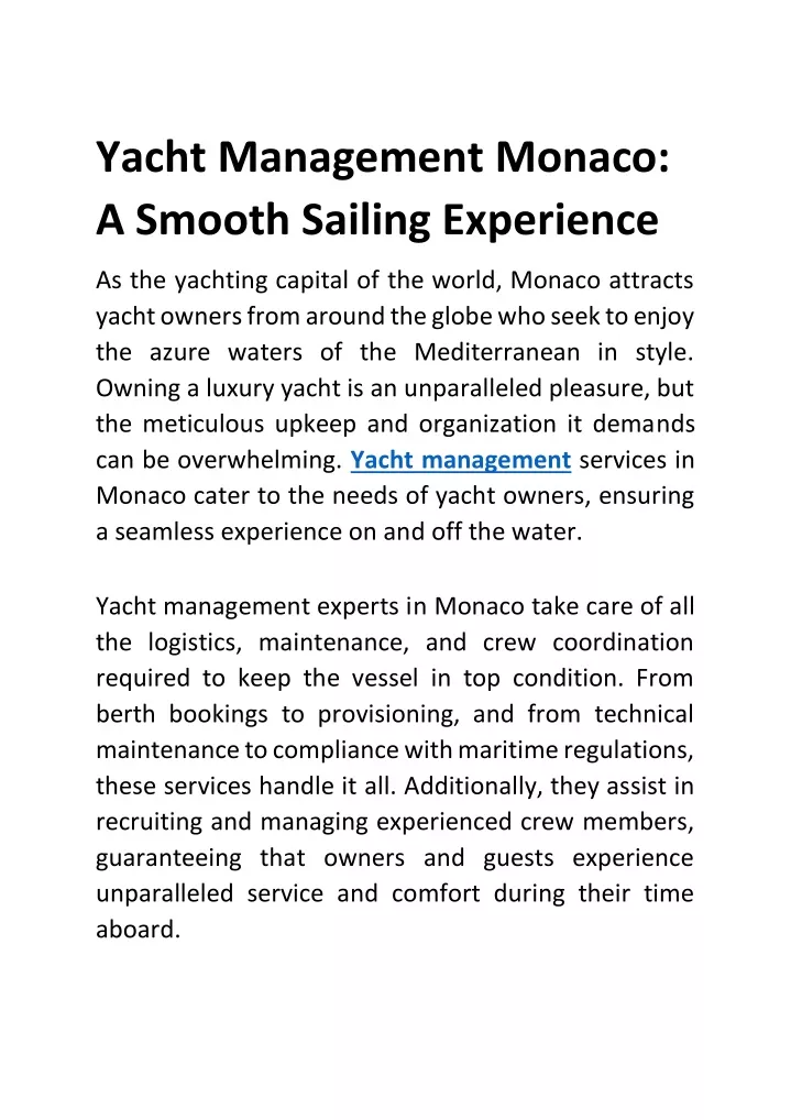 yacht management monaco a smooth sailing