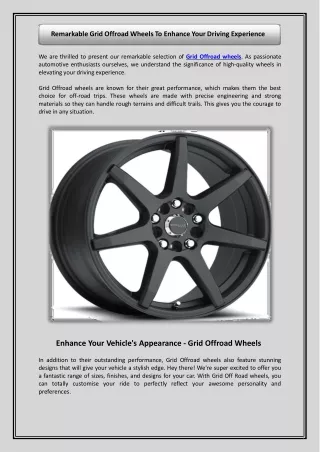 Remarkable Grid Offroad Wheels To Enhance Your Driving Experience