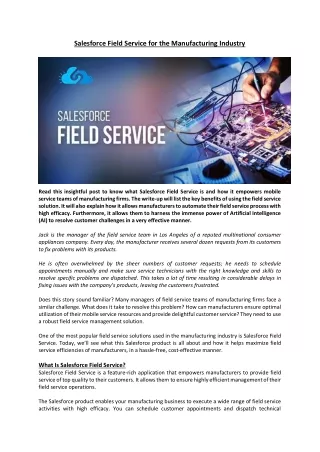 Salesforce Field Service for the Manufacturing Industry