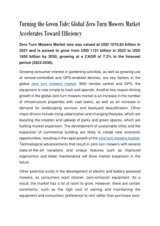turning the green tide global zero turn mowers
