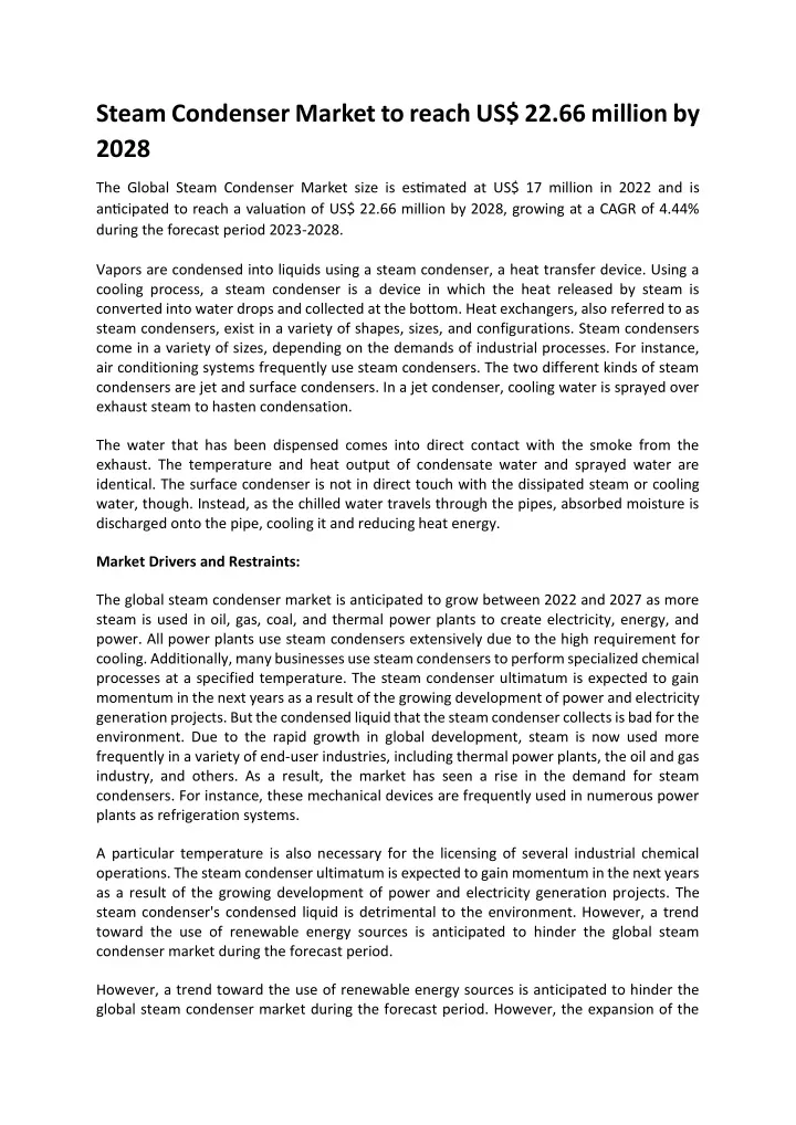 steam condenser market to reach us 22 66 million