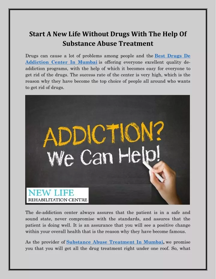 start a new life without drugs with the help
