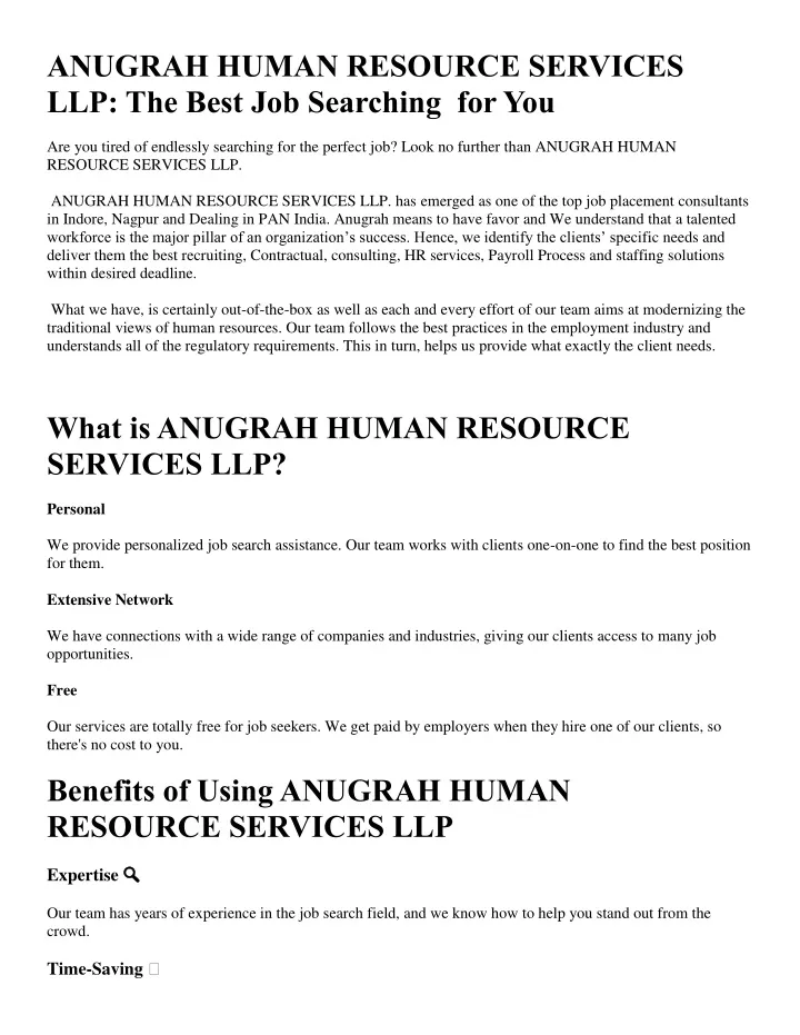 anugrah human resource services llp the best