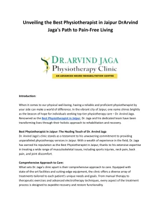 Unveiling the Best Physiotherapist in Jaipur DrArvind Jaga's Path to Pain-Free Living
