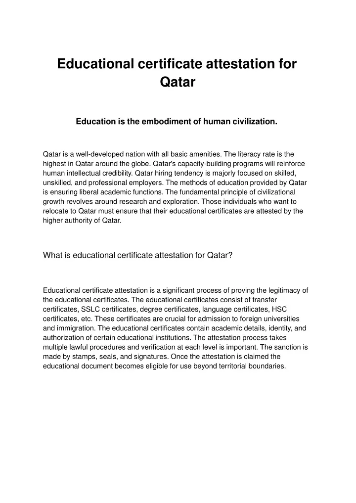 educational certificate attestation for qatar