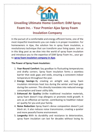 Unveiling Ultimate Home ComfortDJM Spray Foam IncYour Premier Ajax Spray Foam Insulation Company