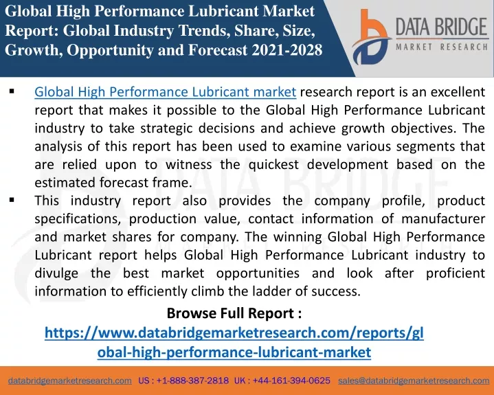 global high performance lubricant market report