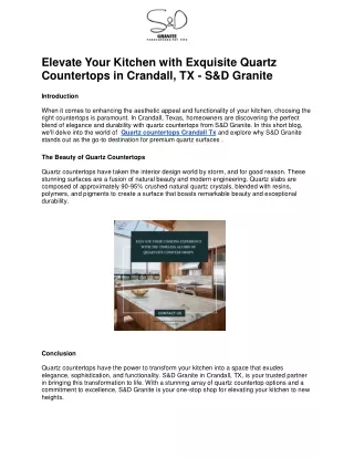 Elevate Your Kitchen with Exquisite Quartz Countertops in Crandall (PDF)