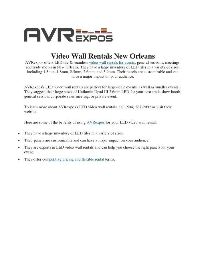 video wall rentals new orleans avrexpos offers