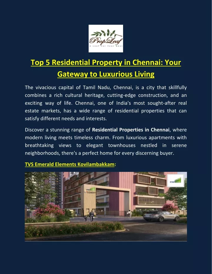 top 5 residential property in chennai your