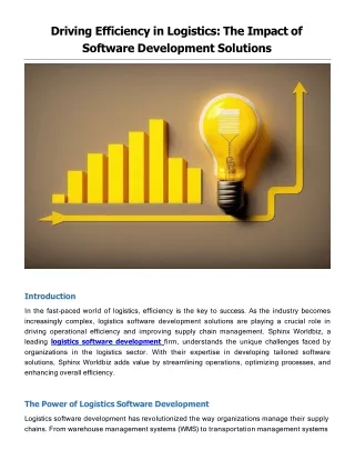 Driving Efficiency in Logistics: The Impact of Software Development Solutions