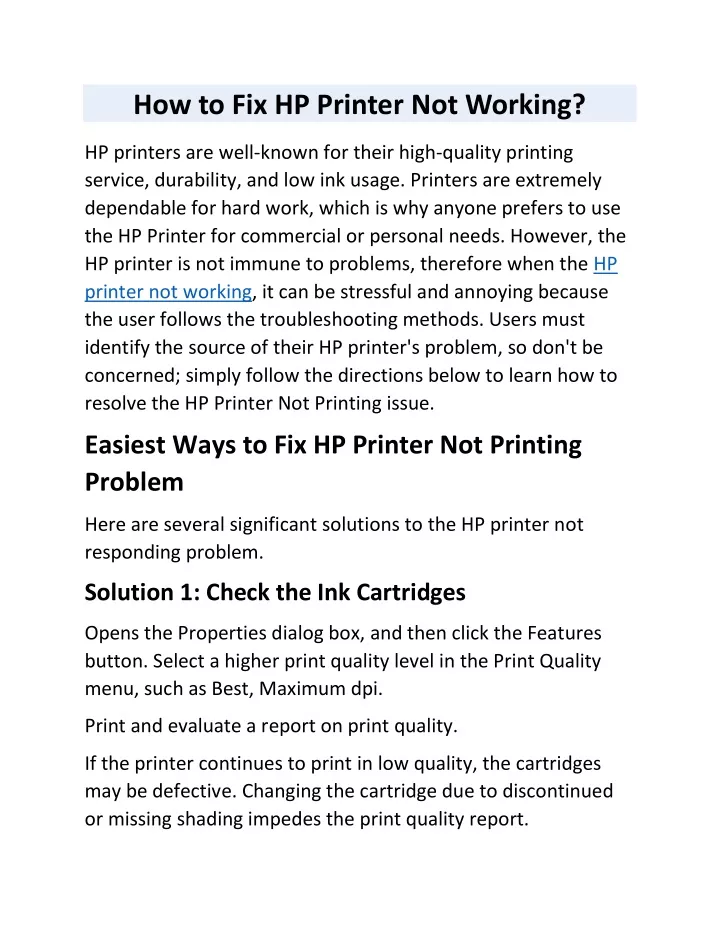 how to fix hp printer not working