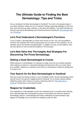 The Ultimate Guide to Finding the Best Dermatology_ Tips and Tricks