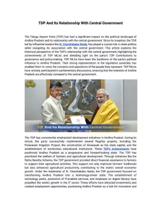 TDP And Its Relationship With Central Government
