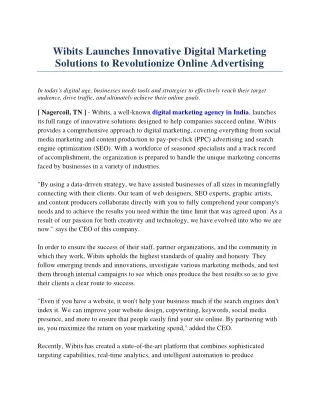 Wibits Launches Innovative Digital Marketing Solutions to Revolutionize Online Advertising