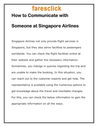 How to Communicate with Someone at Singapore Airlines