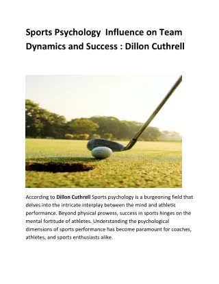 Sports Psychology  Influence on Team Dynamics and Success : Dillon Cuthrell