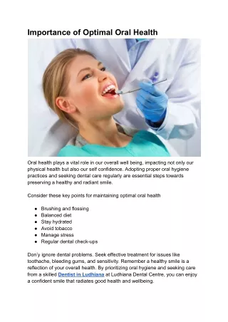 Importance of Optimal Oral Health