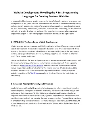 Unveiling the 7 Best Programming Languages for Creating Business Websites