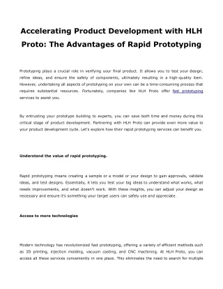 Accelerating Product Development with HLH Proto The Advantages of Rapid Prototyping