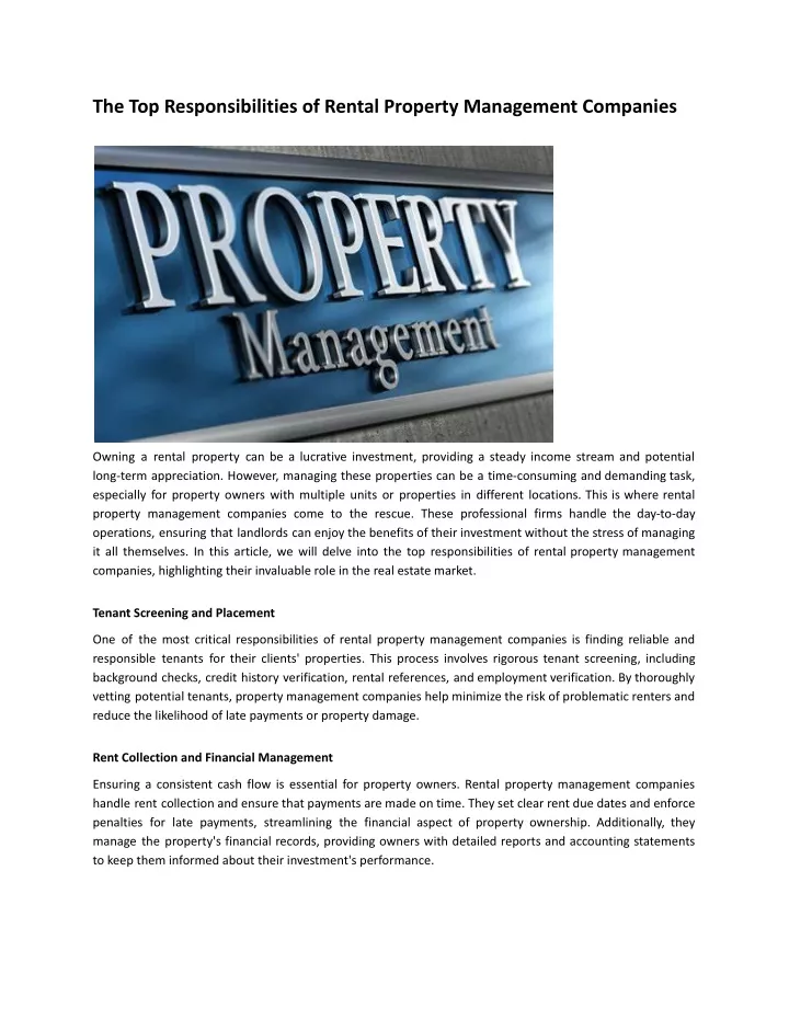 the top responsibilities of rental property