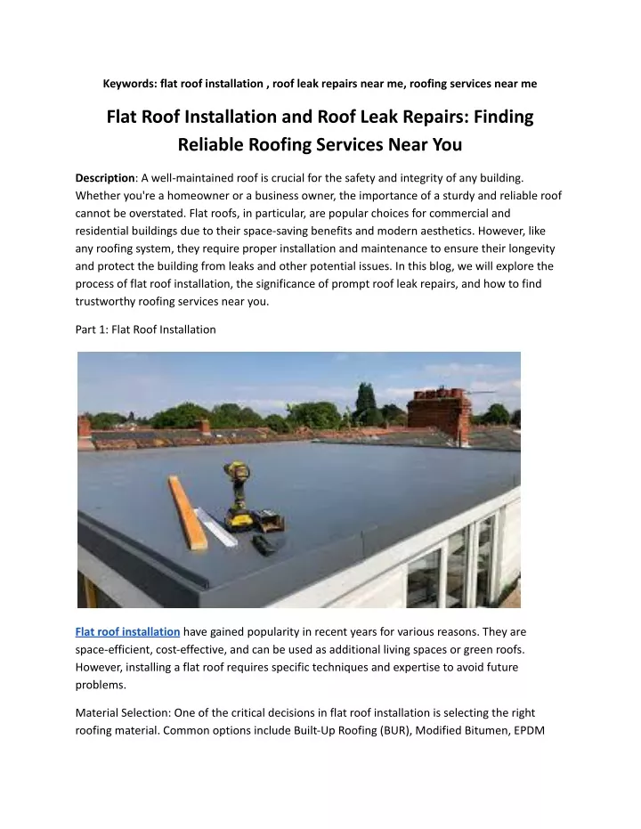 keywords flat roof installation roof leak repairs