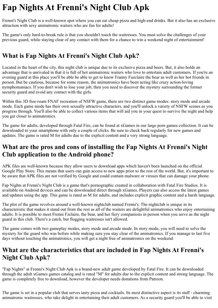 fap nights at frenni s night club apk