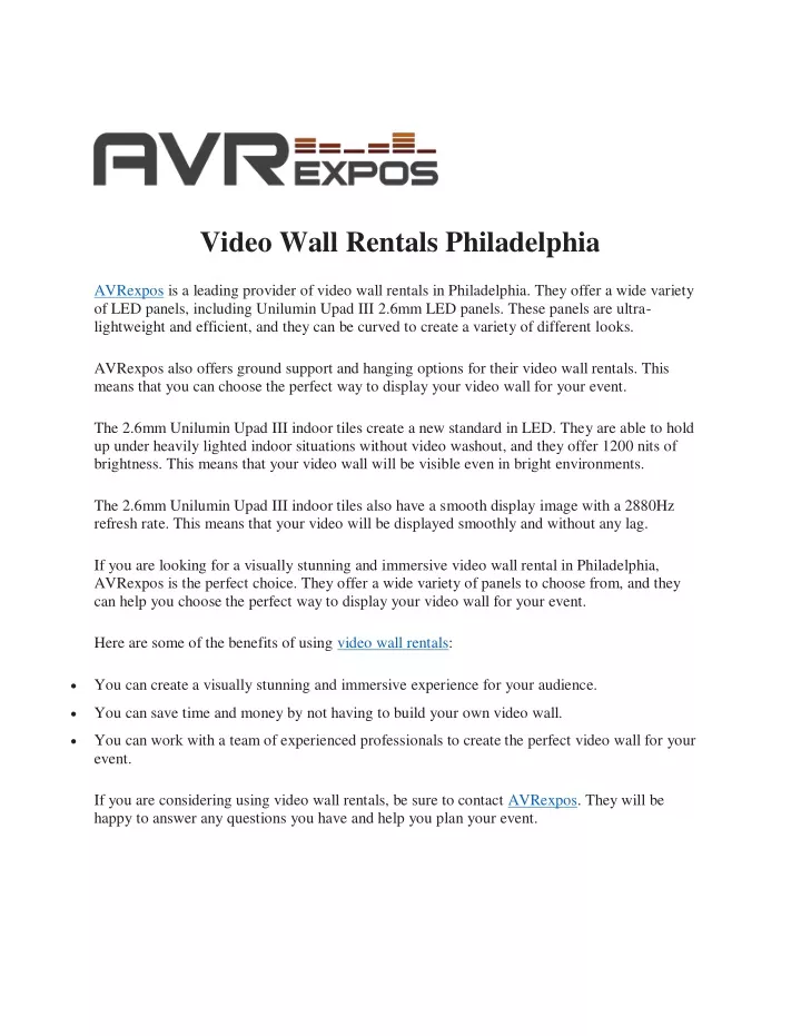 video wall rentals philadelphia
