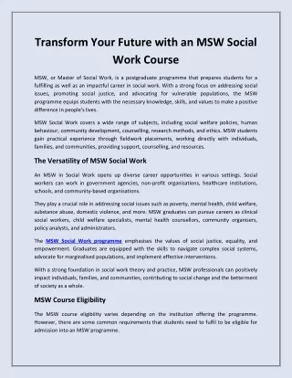 Transform Your Future with an MSW Social Work Course
