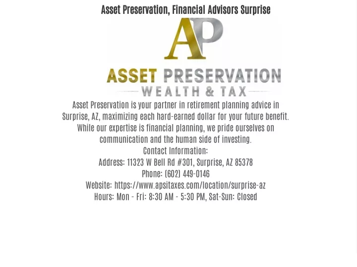 asset preservation financial advisors surprise az