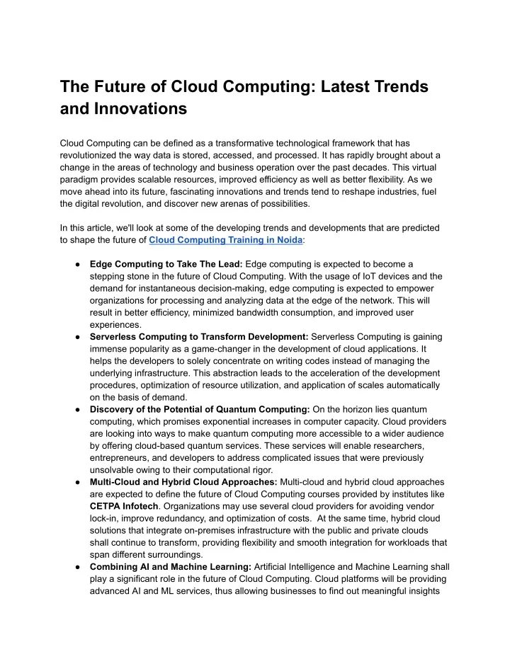 the future of cloud computing latest trends