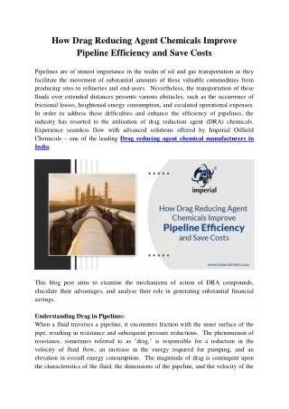 How Drag Reducing Agent Chemicals Improve Pipeline Efficiency and Save Costs