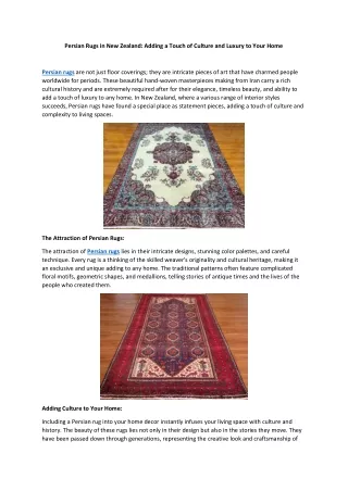 Persian Rugs in New Zealand Adding a Touch of Culture and Luxury to Your Home