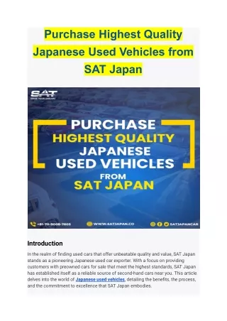 Purchase Highest Quality Japanese Used Vehicles from SAT Japan