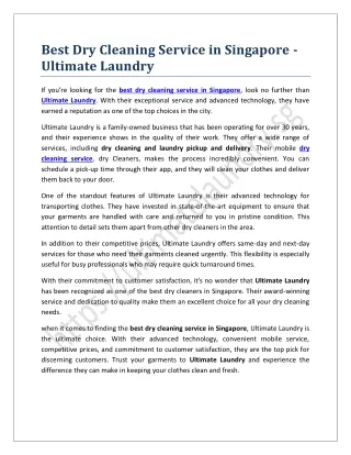 Best Dry Cleaning Service in Singapore - Ultimate Laundry
