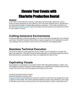 Charlotte Production Rental