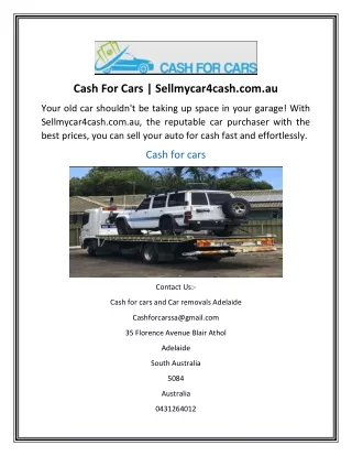 Cash For Cars  Sellmycar4cash.com.