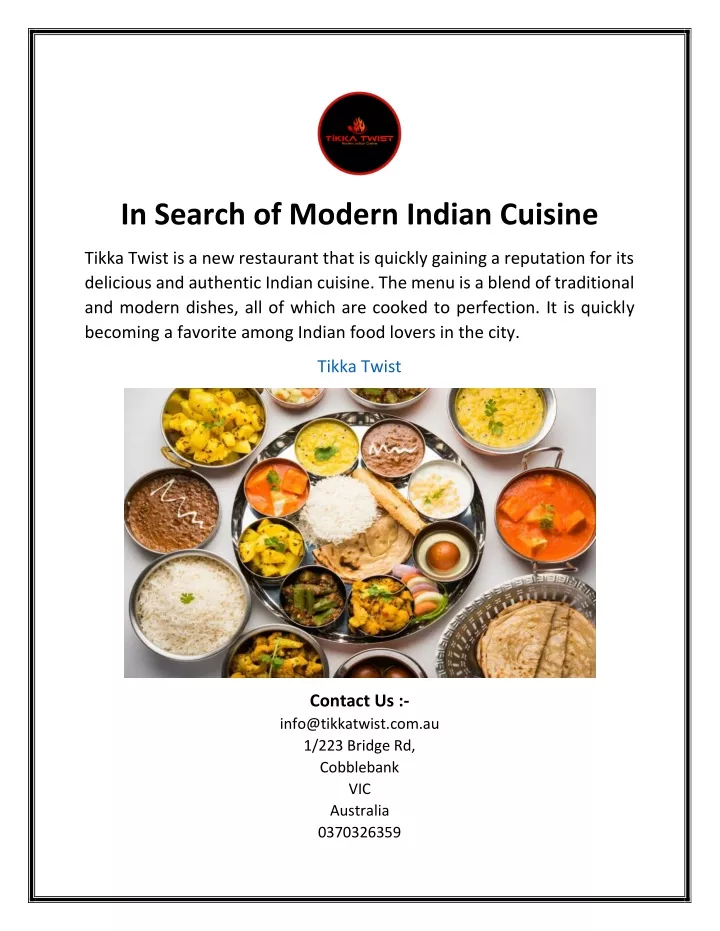 in search of modern indian cuisine