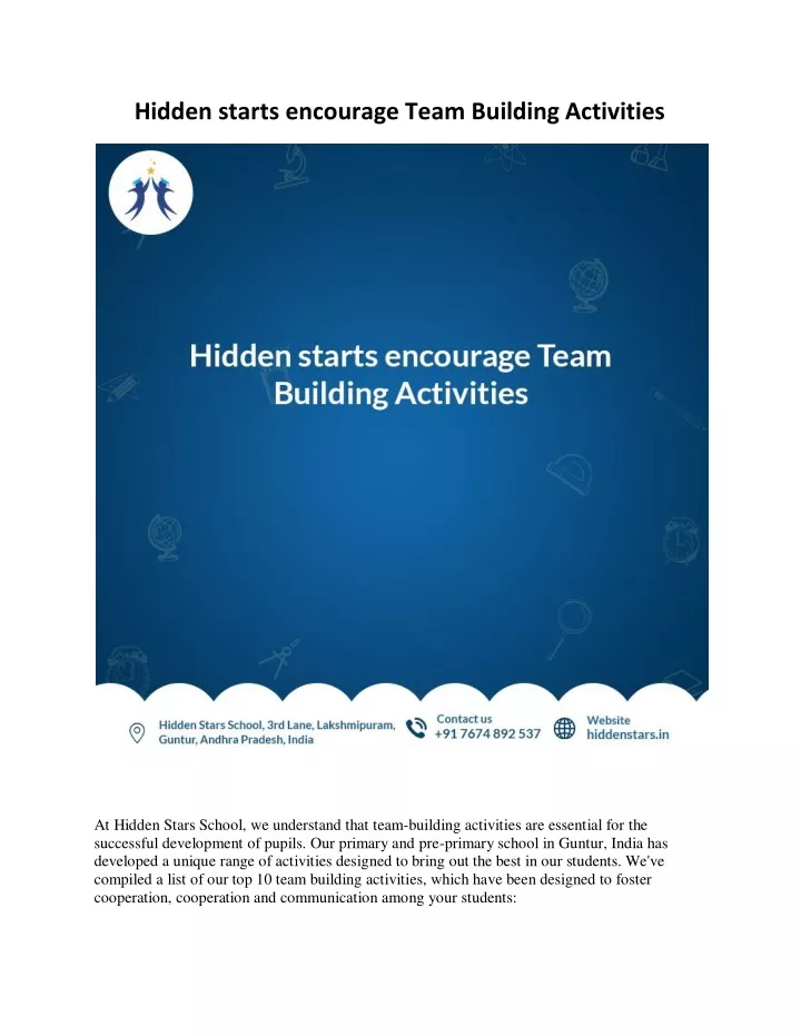 hidden starts encourage team building activities