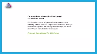 Corporate Entertainment For Kids Sydney  Eekidsparties.com.au