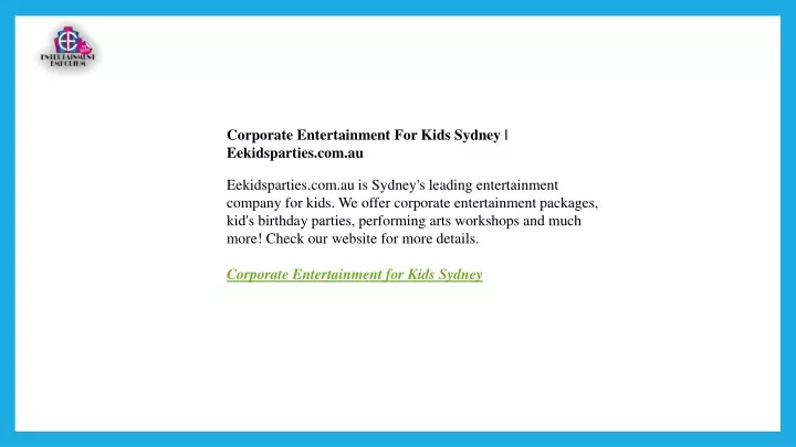 corporate entertainment for kids sydney