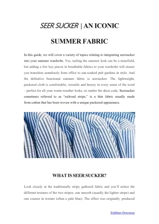 SEER SUCKER | An Iconic Summer Fabric
