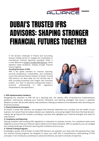 Dubai's Trusted IFRS Advisors Shaping Stronger Financial Futures Together