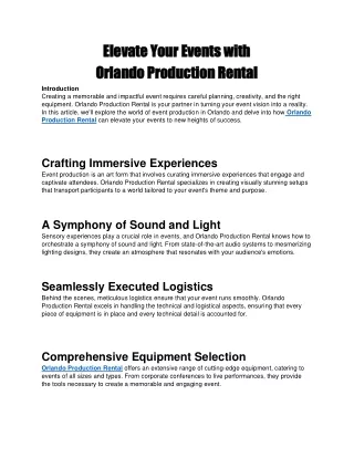 Orlando Production Rental